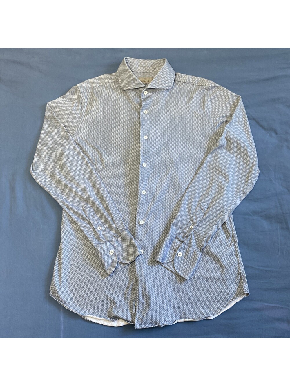 Canali 1934 Jacquard Button Down Shirt Grey Soft "Chain" Pattern - Mens Large